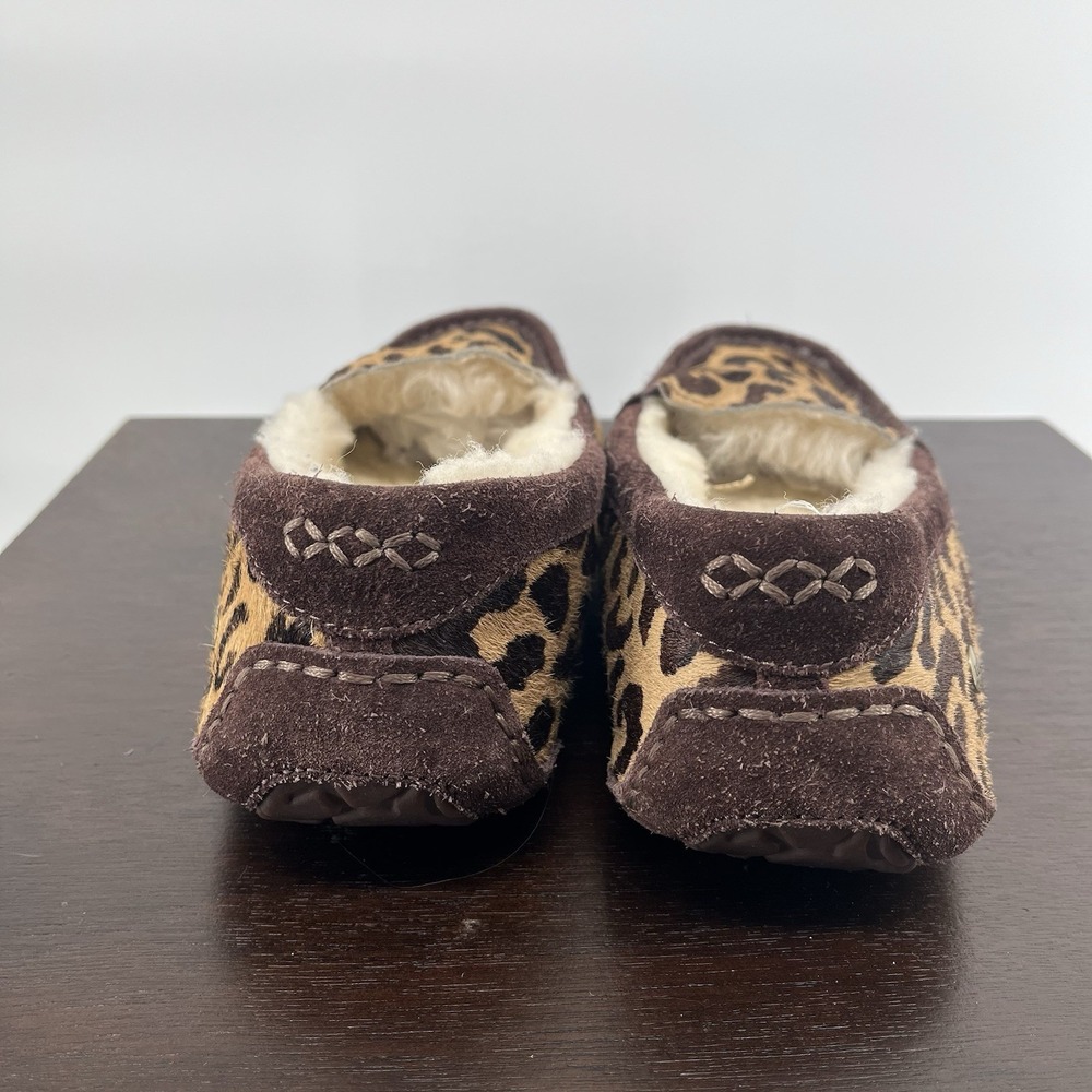 UGG Ansley Exotic Leopard Print Calf Hair Moccasin Slippers Size 7 Cheetah Wool - Picture 3 of 11